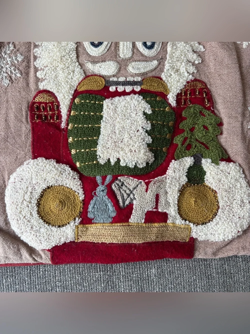 Pottery Barn Nutcracker Crewel Embroidered Appliqué Pillow Cover Christmas 18x18